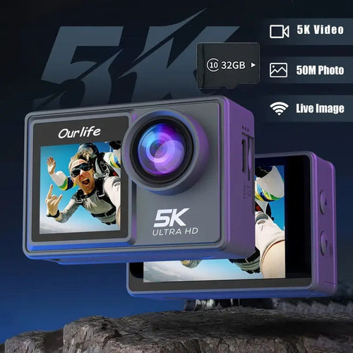 5K Action Camera with 32GB Card & Dual Screen